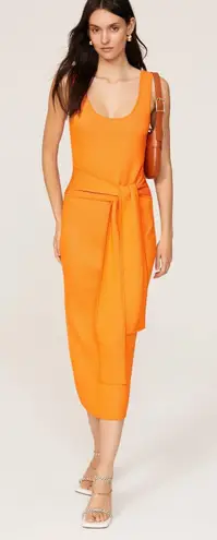 TOCCIN Orange White Knit Sweater Sheath Square Neck Lucy Midi Tie Waist Dress XS