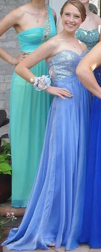 La Femme Periwinkle Strapless Prom Dress