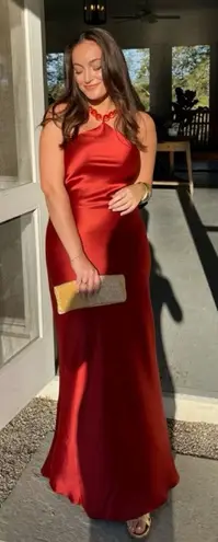 STAUD π Cadence Embellished Satin Maxi Dress in Rust Sz 4