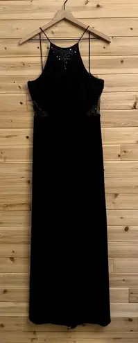 Vintage DJ Nights Size Medium Black High Neck Butterfly Moth Beaded Prom Gown