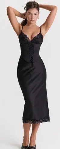 House Of CB NWOT 'Salma' Black Satin Slip Midi Dress sz. L
