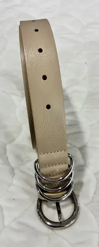 Womens Beige Belt with Triple Ring Buckle Fashion Accessory Tan