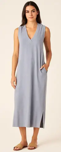 iRELAX Dress Women Small Blue Terry Cloth Hoodie Sleeveless Maxi Lounge Robe