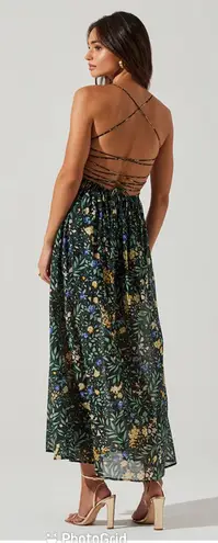 ASTR the Label Stasia Black Floral Smocked Maxi Dress Strappy Open Back Medium