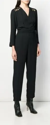 Sandro Noya wrap-effect macramé lace-paneled crepe jumpsuit EUR 40