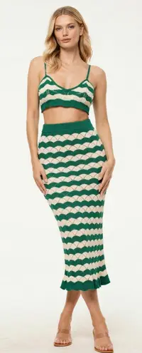 MISA Los Angeles Green Cream Stripe Crochet Knit Maxi Skirt Size L