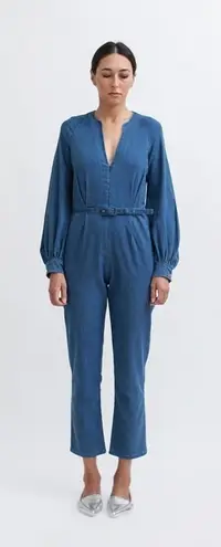 Rachel Comey Blue Chambray Long Balloon Sleeve Slit Jumpsuit sz 2