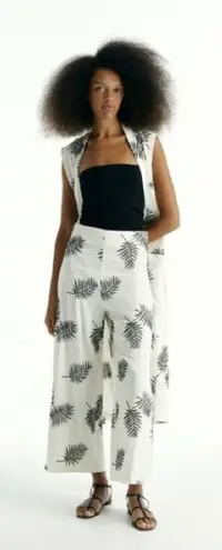 NWOT Sfera Spain embroidered palm tree π΄ leaf linen trousers Large or US 8 Black - Image 1