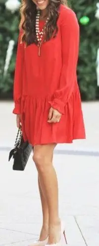 Milly  Red Ruffle Silk Blend Dress Long Sleeves