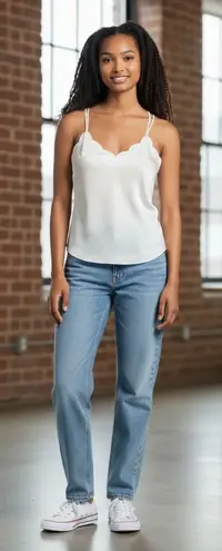 J Crew Womens 4 Scallop Crepe Cami Lined Tank Top Ivory White Adjustable Straps