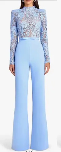 NWT NADINE MERABI Maddie Lace Long Sleeve Wide Leg Jumpsuit sz 6 Blue