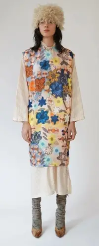 Acne Studios Delina Retro Floral Print Satin Shift Dress Multicolor EU 34