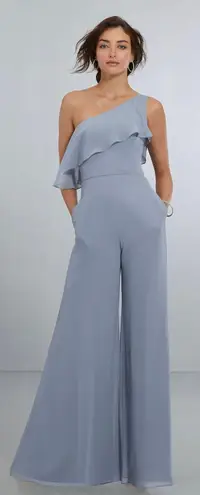 Chiffon One Shoulder Jumpsuit Blue Size 2