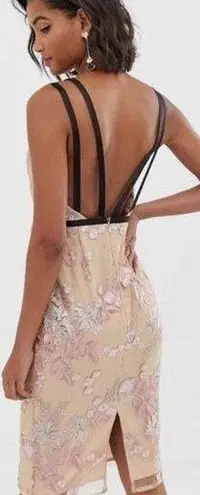 ASOS  Strappy Backless Floral Embroidered Pencil Nude Midi Dress Sz 6 NWT