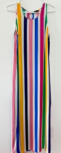 MSK Dress Womens Medium Rainbow Stripe Maxi Colorful Artsy Maximalist Tropical White