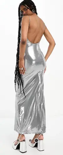 Berksha Bershka Bodycon Silver Metallic Maxi Dress