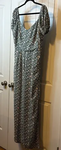 Source Unknown ASU Wish Floral Jumpsuit Cottage Core Green Puff Sleeve Tie Front Boho Chic #