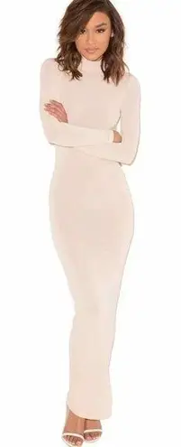 Mistress Rocks Don’t Stop Beige Stretch Jersey High Neck Maxi Dress size Large