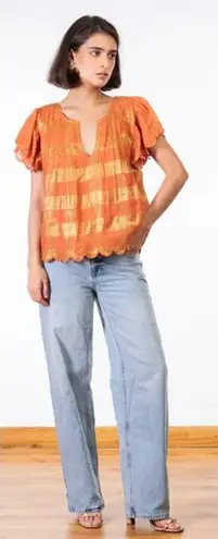 Ollari Greta Blouse in Fiesta Coral NWT Sz. S Orange