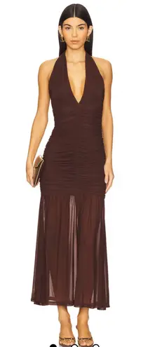 Bardot x REVOLVE Sephera Halter Mesh Midi Dress in Chocolate
