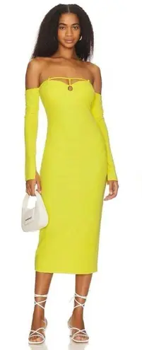 Not Yours To Keep Sunny Yellow Ribbed Midi Dress M Women Size M