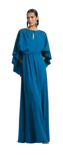 Sachin + Babi Size 4 NWT Moroccan Blue Crepe Embroidered Wren Cape Maxi Gown
