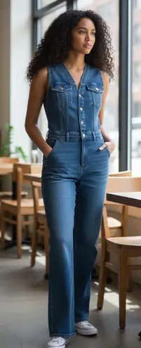 Frame Women’s Blue Denim Buttoned Jumpsuit Size Small
