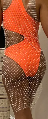 White RHINESTONE V NECK COVER UP DRESS SIZE 4