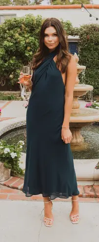 Show Me Your Mumu  Jasmine Halter Midi Dress in Emerald Chiffon XS thumbnail 1