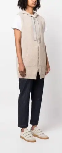FABIANA FILIPPI Knitted Vest With Drawstring Hood Cashmere EUC Size M Tan Size M