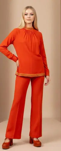 Vintage 2 Piece 60s 70s Retro Orange Tunic & Pants Set Medium