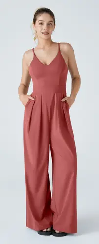 Halara Wide Leg Jumpsuit Orange Spaghetti Strap Pleated Pockets Size Medium