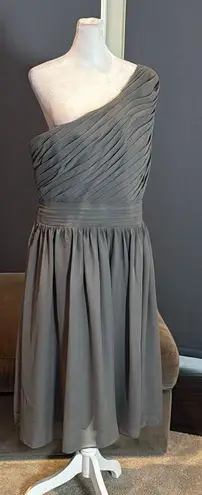 Women’s Gray Short One Shoulder Pleated Chiffon Formal Party Dress Size 12 *READ