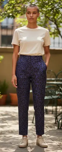 3.1 Phillip Lim Women's Blue Black Leopard Print High Waisted Cropped Pants Sz 4 - Image 1