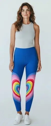 Terez Blue Heart Print Workout Leggings Size Small