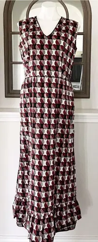MARNI Geometric Print Tiered Dress w/Pockets & Leather Trim, Size 40 EXCELLENT!