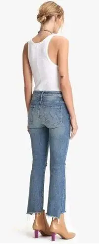 Mother The Insider Crop Step Fray Jeans in Reckless On A Shiny White Vespa Blue Size 24