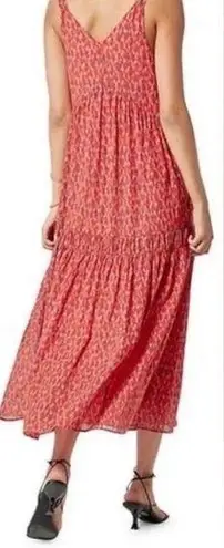 Joie  Women’s Boho Tiered Midi Dress Red and Pink Geo Print Lined size Medium