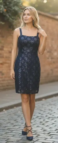 R & M Richards R & M Richards Luxe Sapphire Blue Lace Sequin Sheath Dress 14 Formal Wedding - Image 1