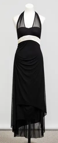 Y2K Vintage TRIXXI Black Sheer Tiered Tie Waist Bow Halter Midi Dress sz M Fairy Size M