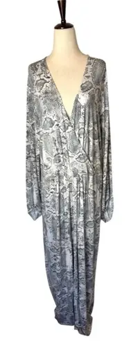 Haute Hippie Dress Women 3X Gray Snakeskin Jersey Tribe Maya V Neck Maxi Jungle