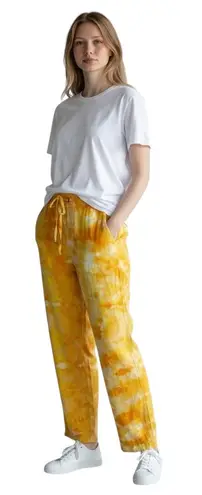 For Cynthia Cynthia Medium Linen Pants Handmade Tie Dye Yellow Orange Lounge Palazzo 1592