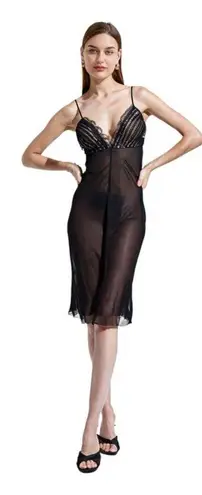 Vintage 90's lace trim lined ruffle slip dress small. Made in U.S.A. Black