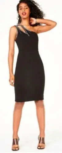 City Studio Size 3 Rhinestone One Shoulder Black Knee Length Side Zip Dr…