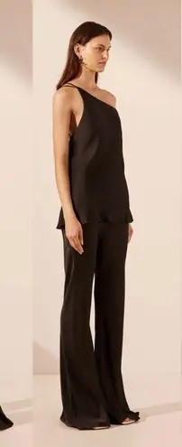 Shona joy Mia One Shoulder Cowl Back Satin Top in Black