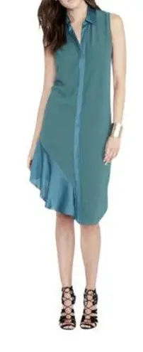 Rachel Roy Emerald Green Flounce-Hem Shirtdress Size MEDIUM