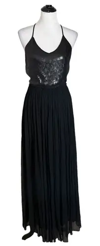 Chan Luu Long Black Sequin Chiffon Dress Size XS Open Back Whimsigoth Formal