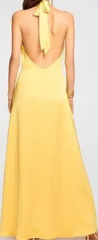 Ramy Brook Carey Satin Halter Neck Open Back Maxi Dress Yellow Women's US 12