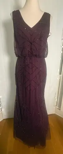 Papell Studio Beaded Art Deco Gown Plum Evening Dress Size 12 Mother of Bride Purple