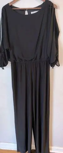 Emma & Michele  Women’s Black Sheer Split Tie Sleeve Dressy Jumpsuit Size XL